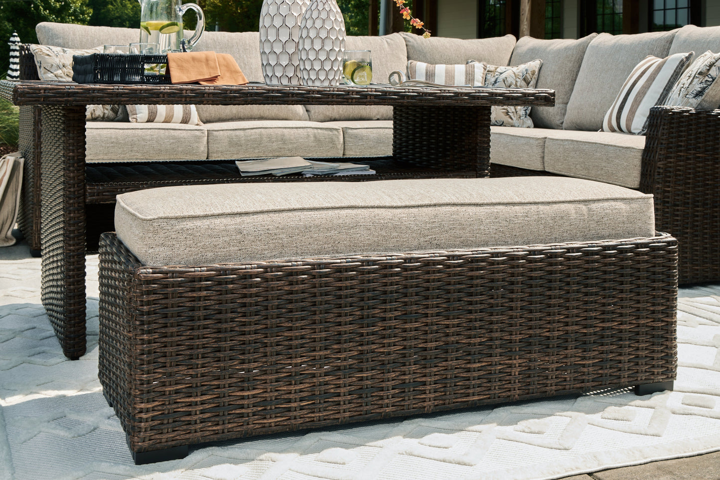 Brook Ranch Brown Outdoor Sofa Sectional/Bench with Cushion (Set of 3)