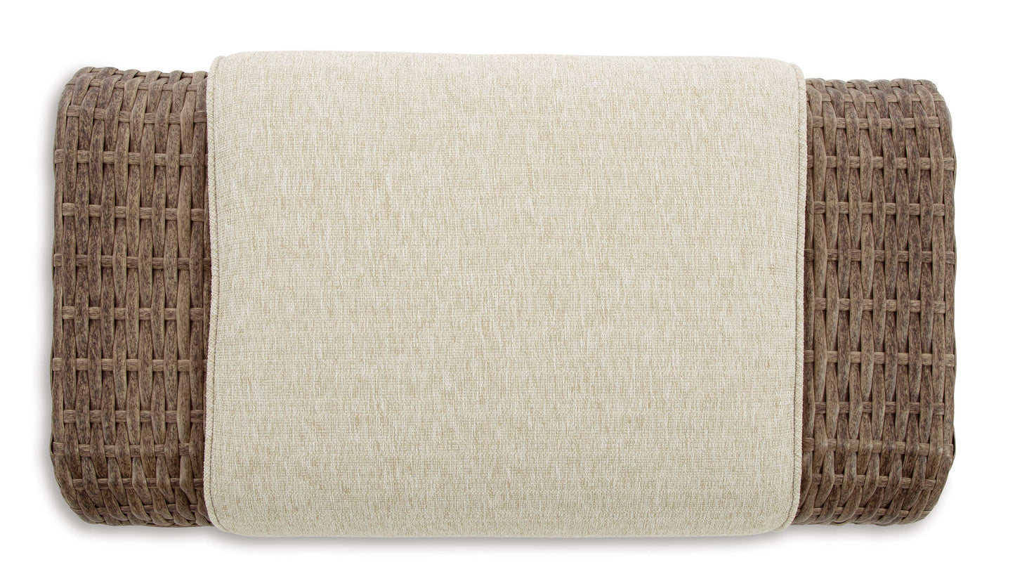 Sandy Bloom Beige Outdoor Ottoman w/ Cushion