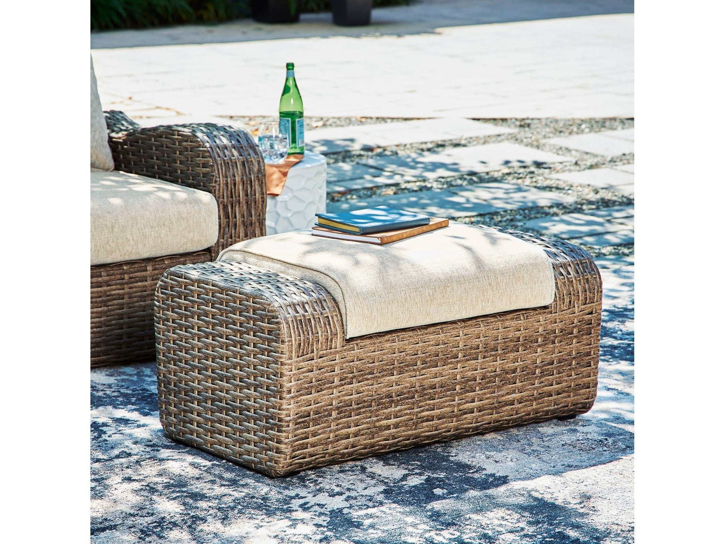 Sandy Bloom Beige Outdoor Ottoman w/ Cushion