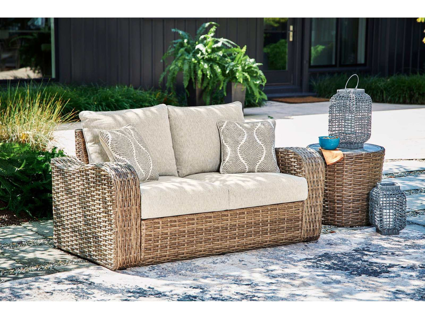 Sandy Bloom Beige Outdoor Loveseat w/ Cushion