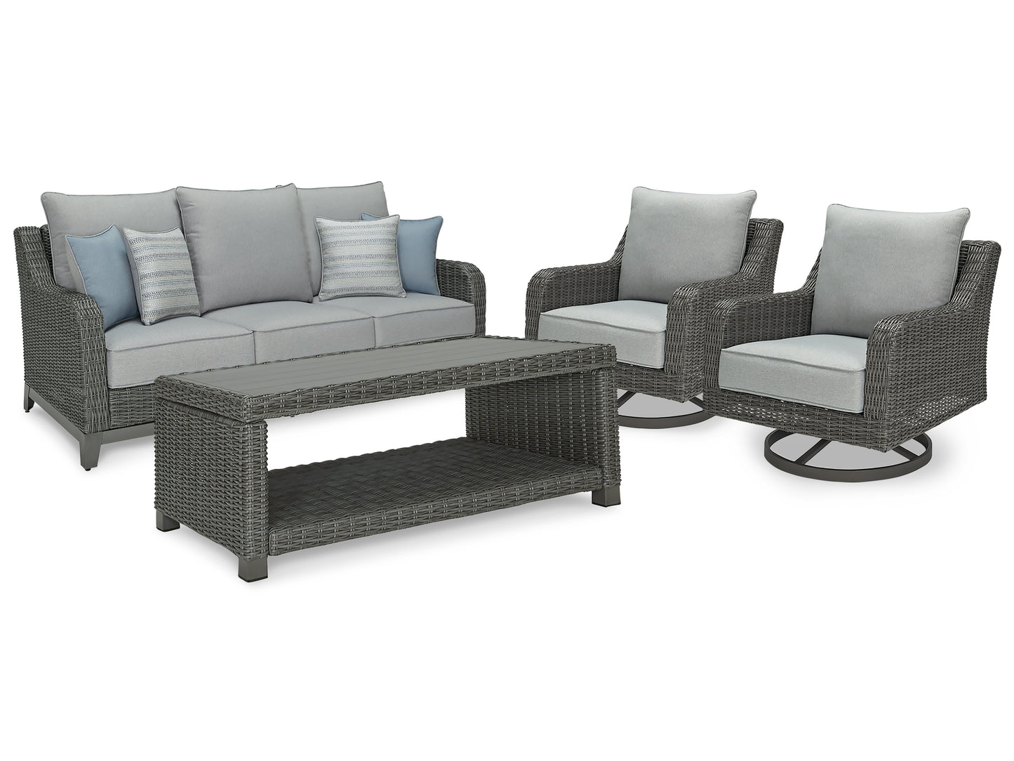 Elite Park Gray Outdoor Sofa, 2 Lounge Chairs and Coffee Table