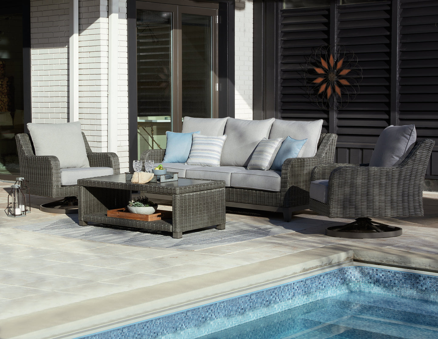 Elite Park Gray Outdoor Sofa, 2 Lounge Chairs and Coffee Table