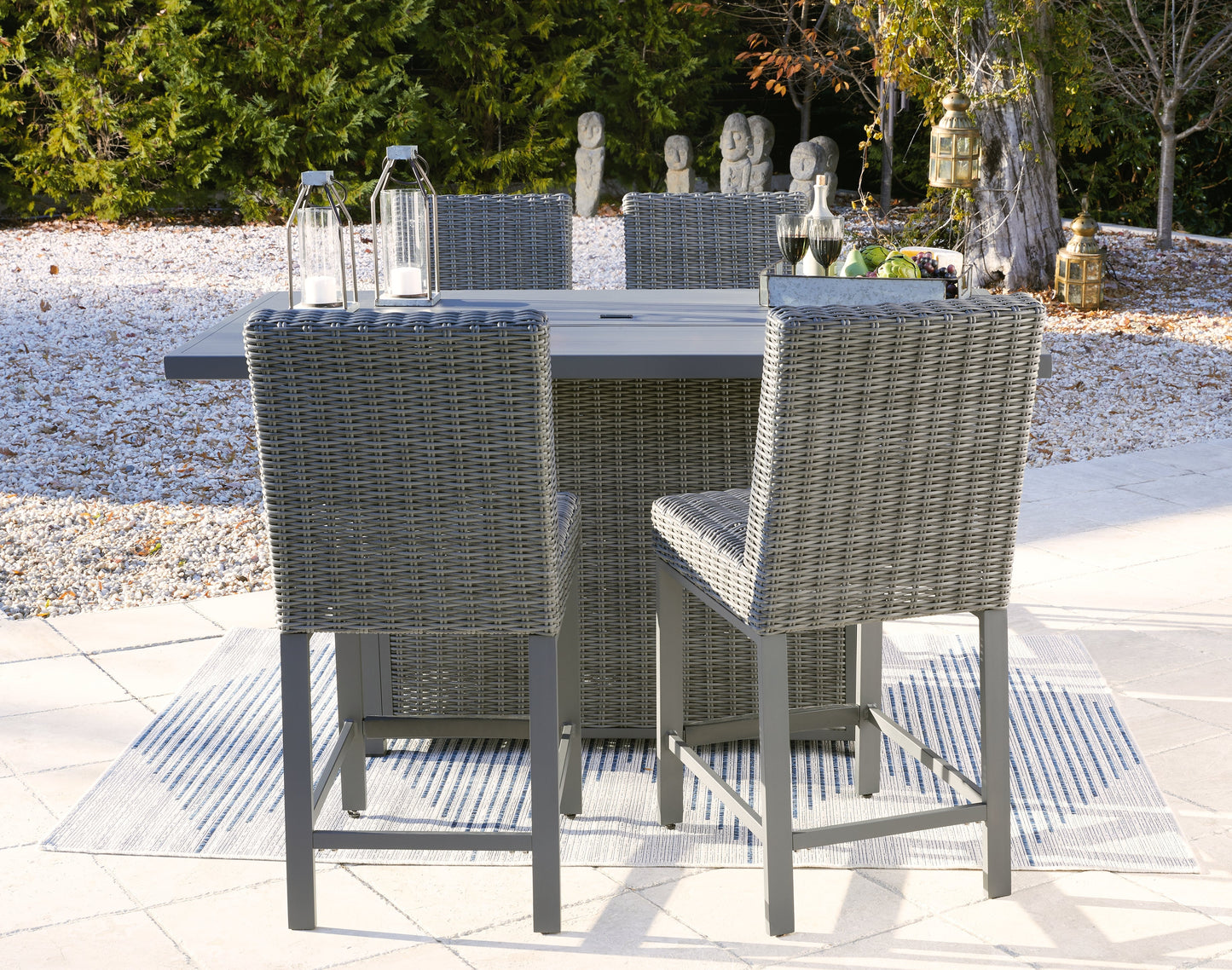 Palazzo Gray Outdoor Counter Height Dining Table with 4 Barstools