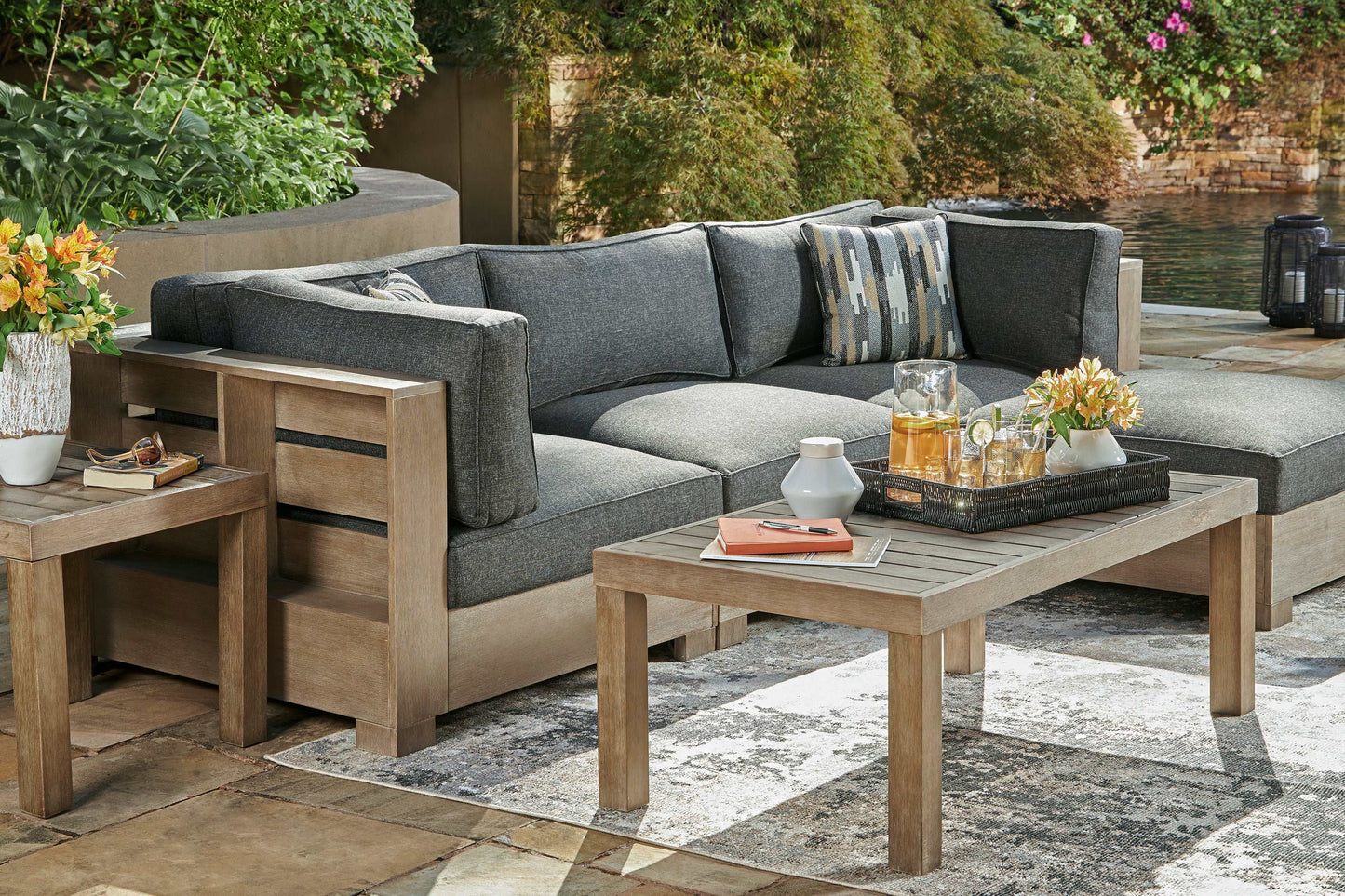 Citrine Park Brown & Charcoal Outdoor 4pc Set w/ Ottoman