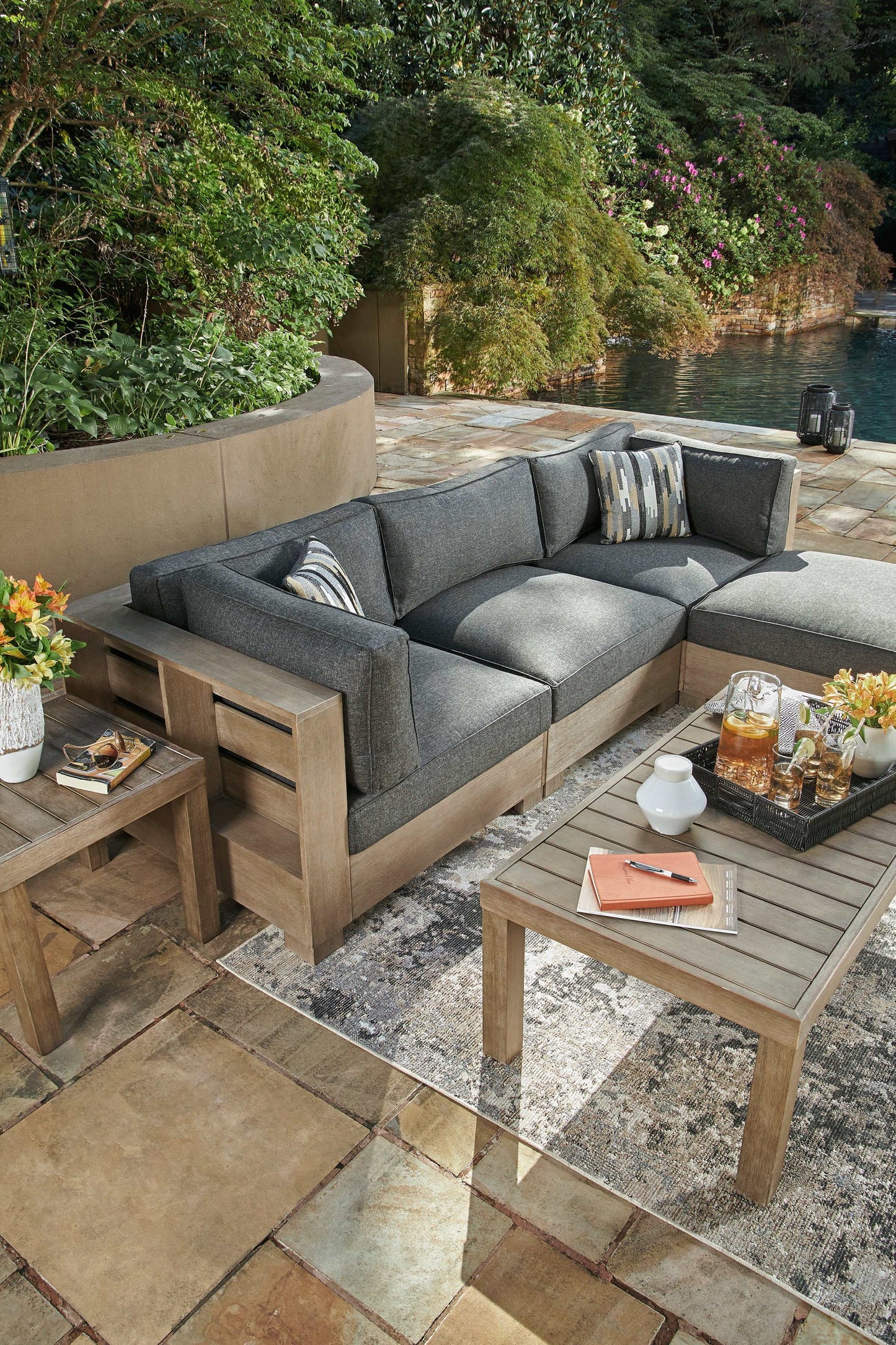 Citrine Park Brown & Charcoal Outdoor 4pc Set w/ Ottoman