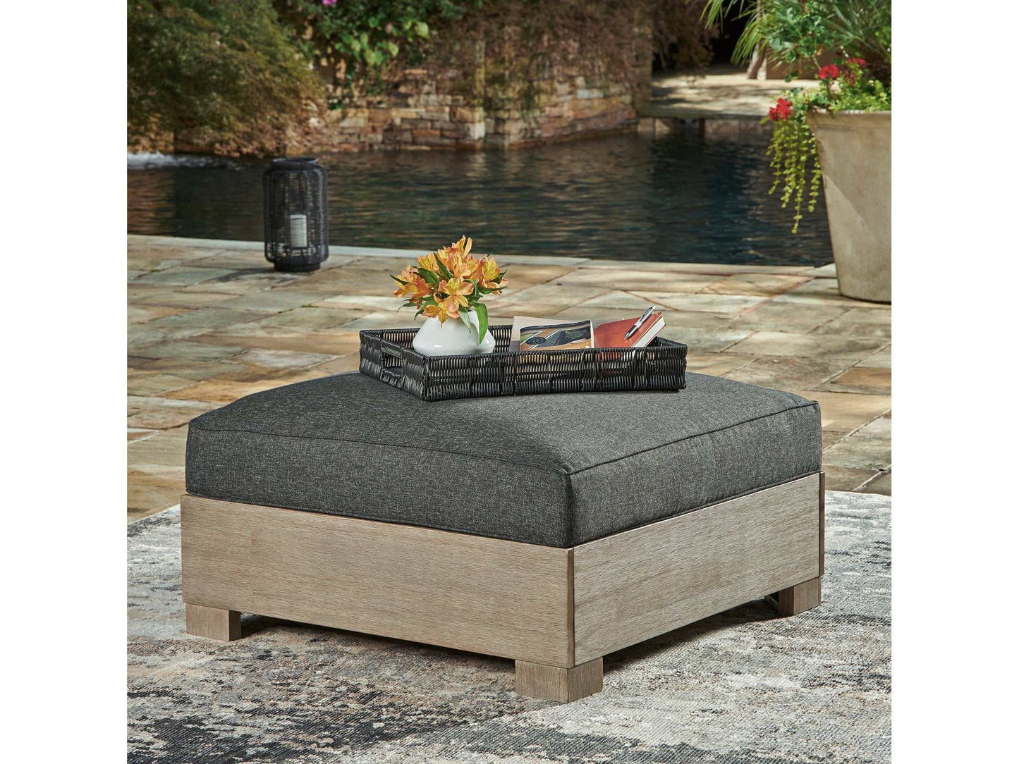 Citrine Park Brown & Charcoal Outdoor Ottoman