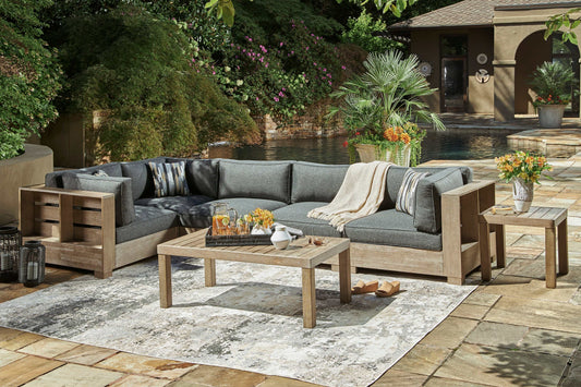 Citrine Park Brown & Charcoal Outdoor 7pc Set (Sectional & Coffee/End Table)