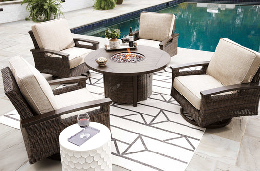 Paradise Trail Medium Brown Outdoor Fire Pit Table & Chair Set / 5pc