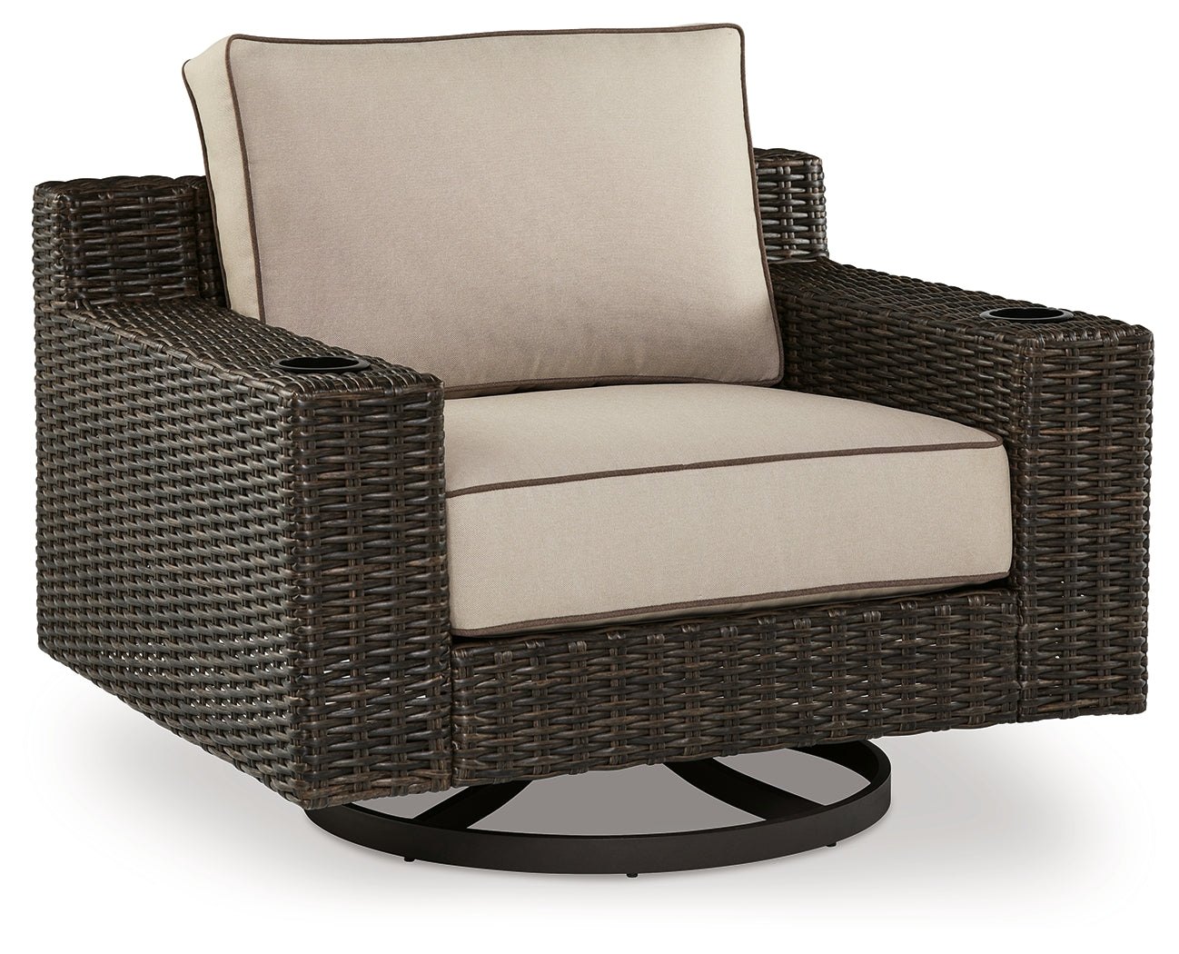 Coastline Bay Brown Outdoor Swivel Lounge with Cushion