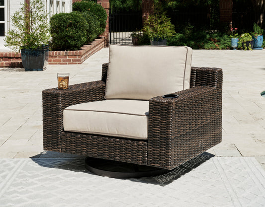 Coastline Bay Brown Outdoor Swivel Lounge with Cushion