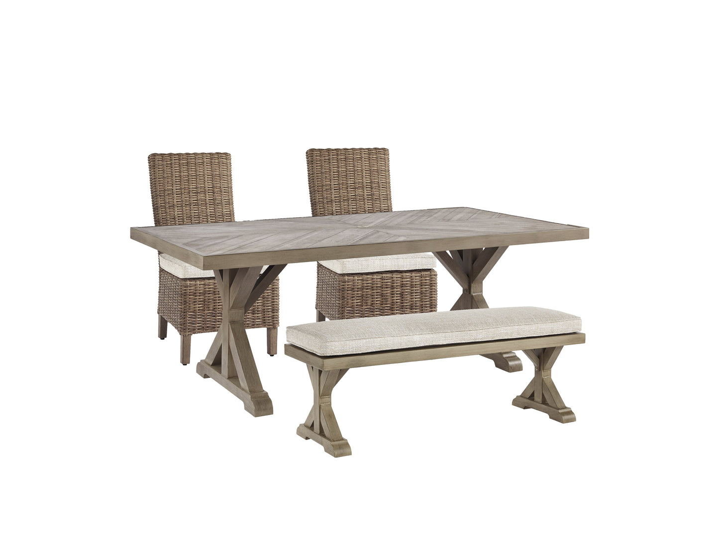 Beachcroft Beige Outdoor Dining Table with 2 Chairs and 2 Benches