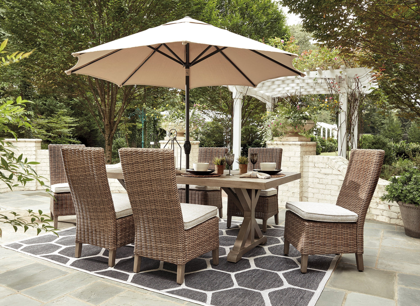 Beachcroft Beige Outdoor Dining Table with 6 Chairs