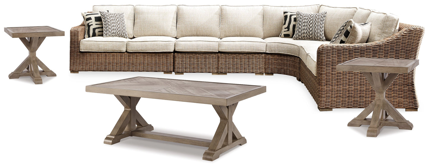 Beachcroft Beige 5-Piece Outdoor Sectional with Coffee Table and 2 End Tables