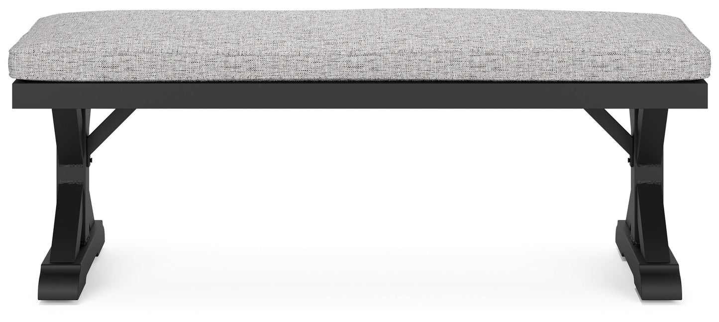 Beachcroft Black/Light Gray Outdoor Bench with Cushion