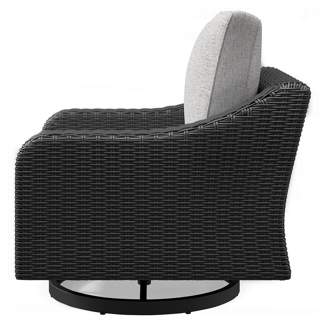 Beachcroft Black/Light Gray Outdoor Swivel Lounge with Cushion