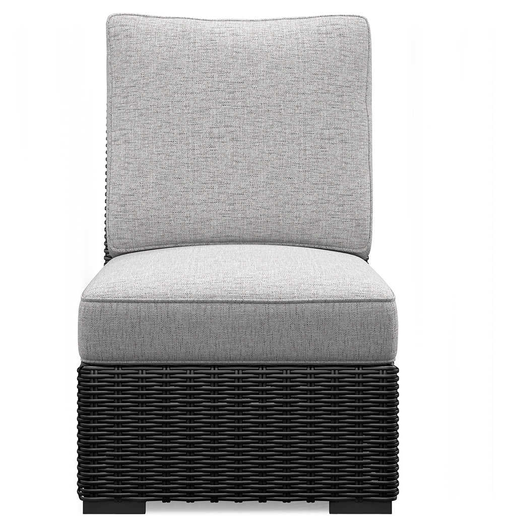 Beachcroft Black/Light Gray Outdoor Armless Chair with Cushion - Ornate Home
