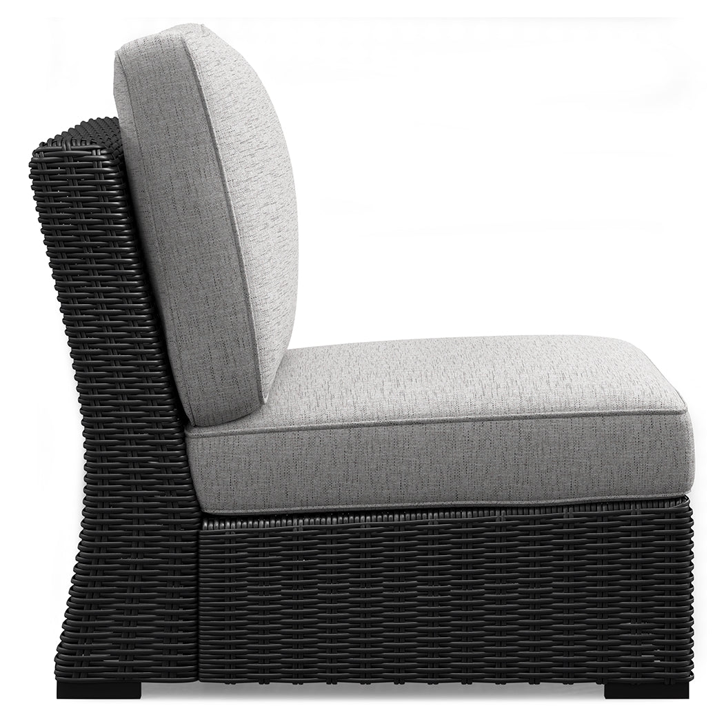 Beachcroft Black/Light Gray Outdoor Armless Chair with Cushion - Ornate Home