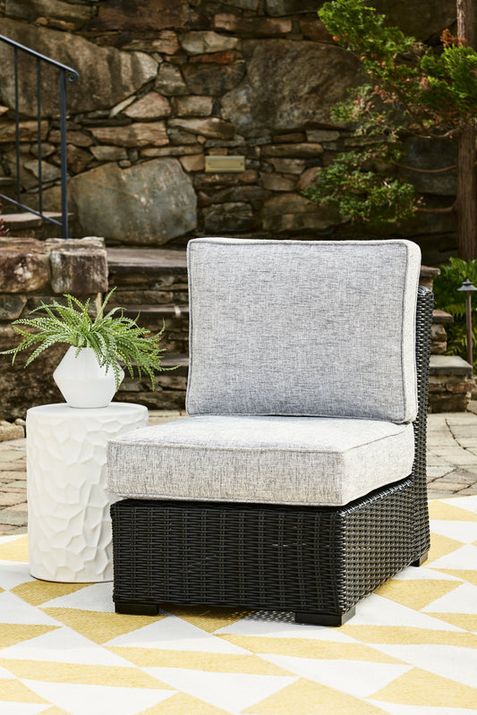 Beachcroft Black/Light Gray Outdoor Armless Chair with Cushion - Ornate Home