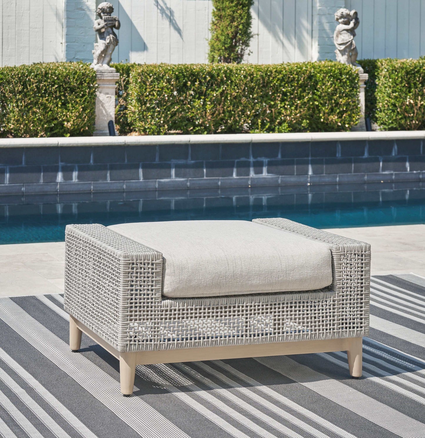 Seton Creek Gray Outdoor Ottoman w Cushion