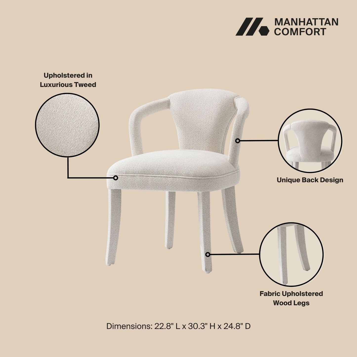 Palmer Dining Armchair in Ivory - Ornate Home