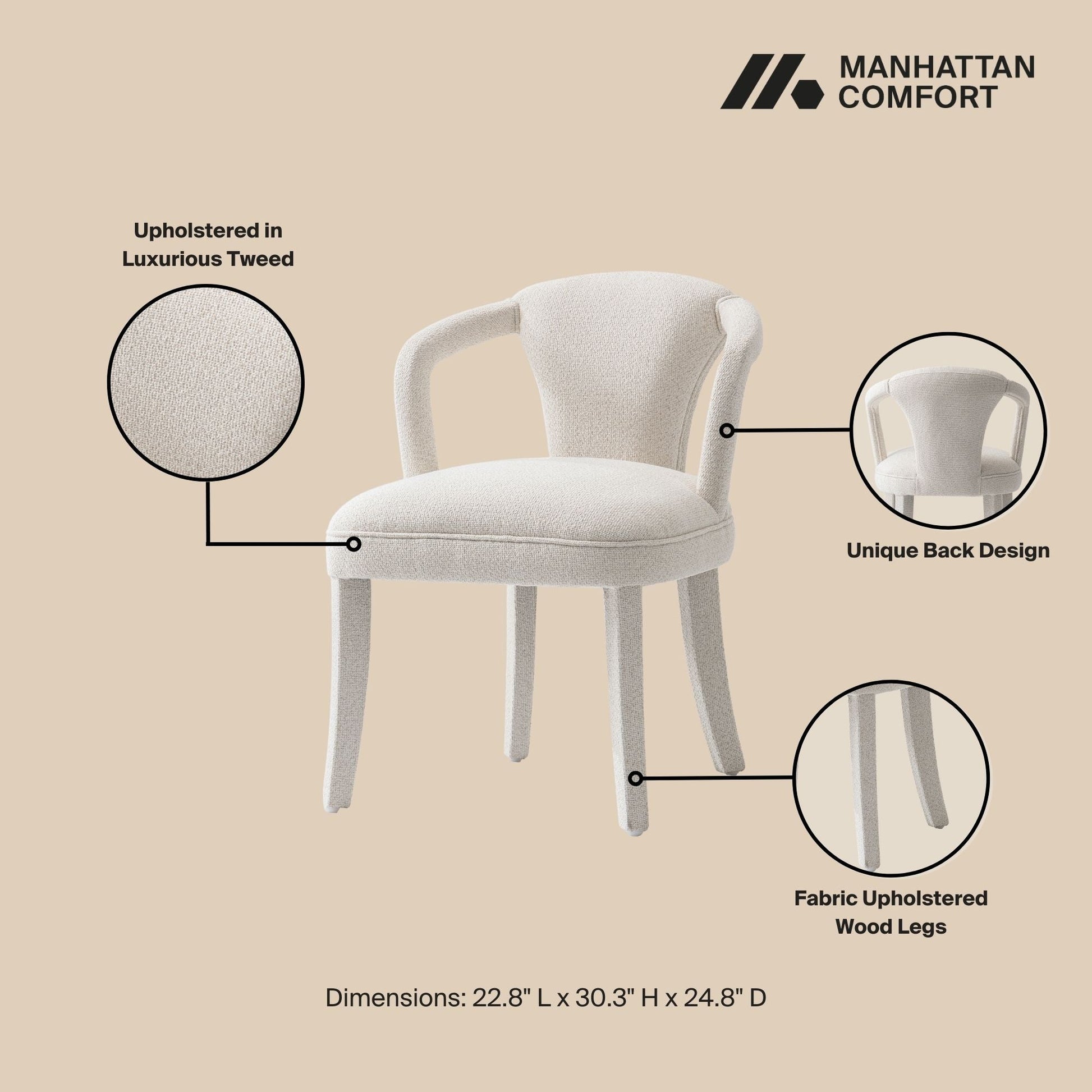 Palmer Dining Armchair in Ivory (set of 2) - Ornate Home