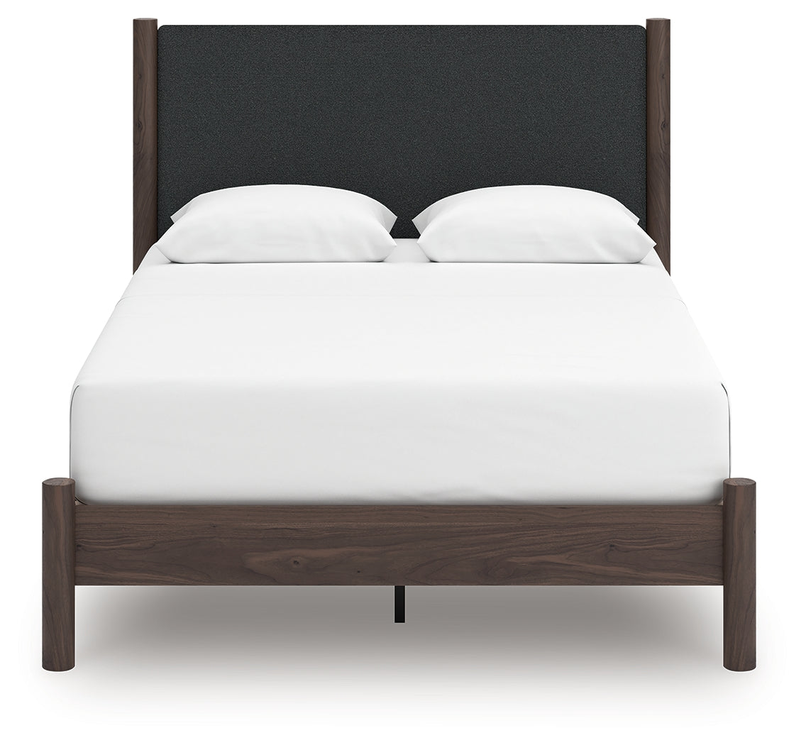Pamytta Brown Queen Upholstered Panel Platform Bed- Viva Furn