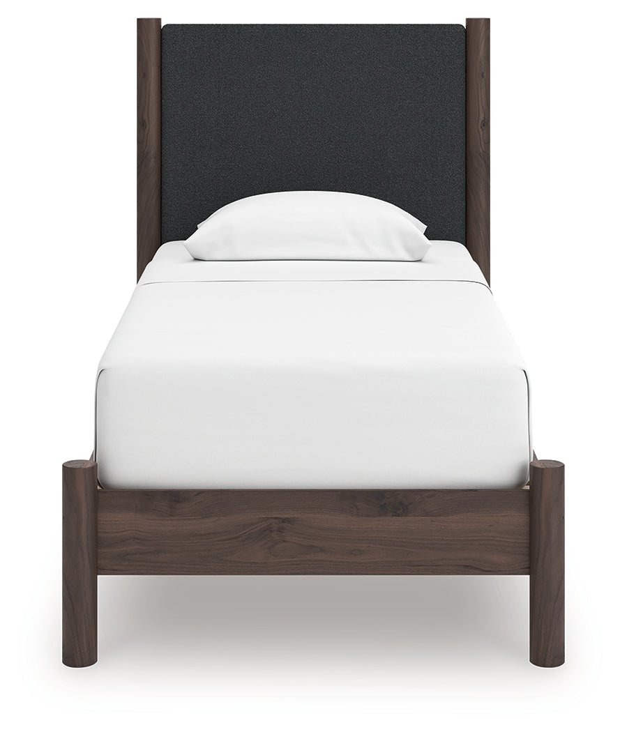 Pamytta Brown Twin Upholstered Panel Platform Bed- Viva Furn