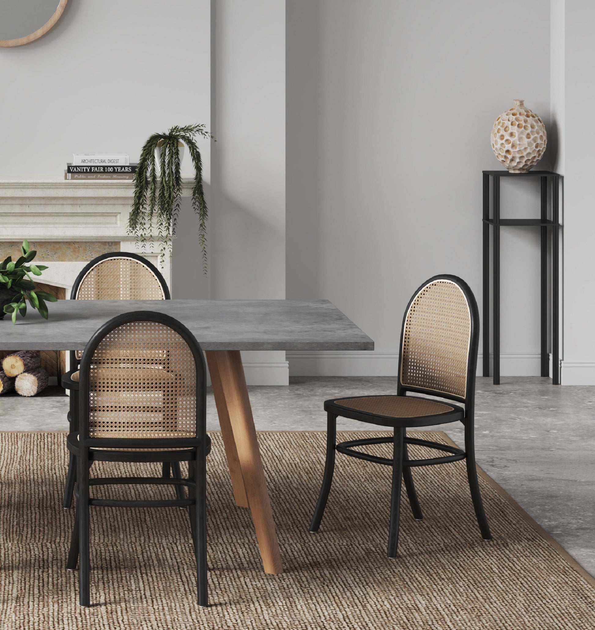 Paragon Dining Chair 2.0 in Black and Cane (set of 2) - Ornate Home