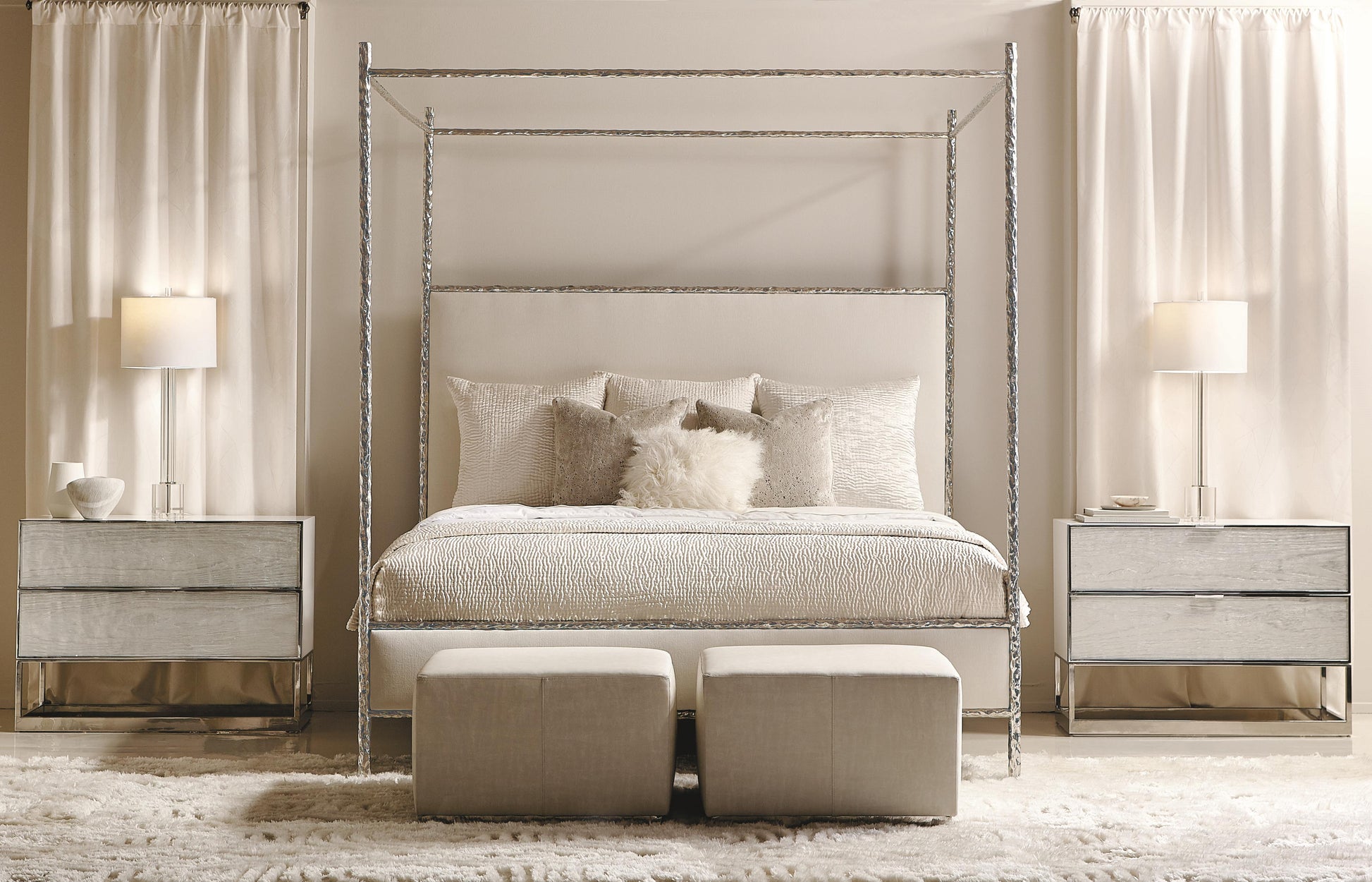 Parkhurst White/Silver Nightstand - Ornate Home