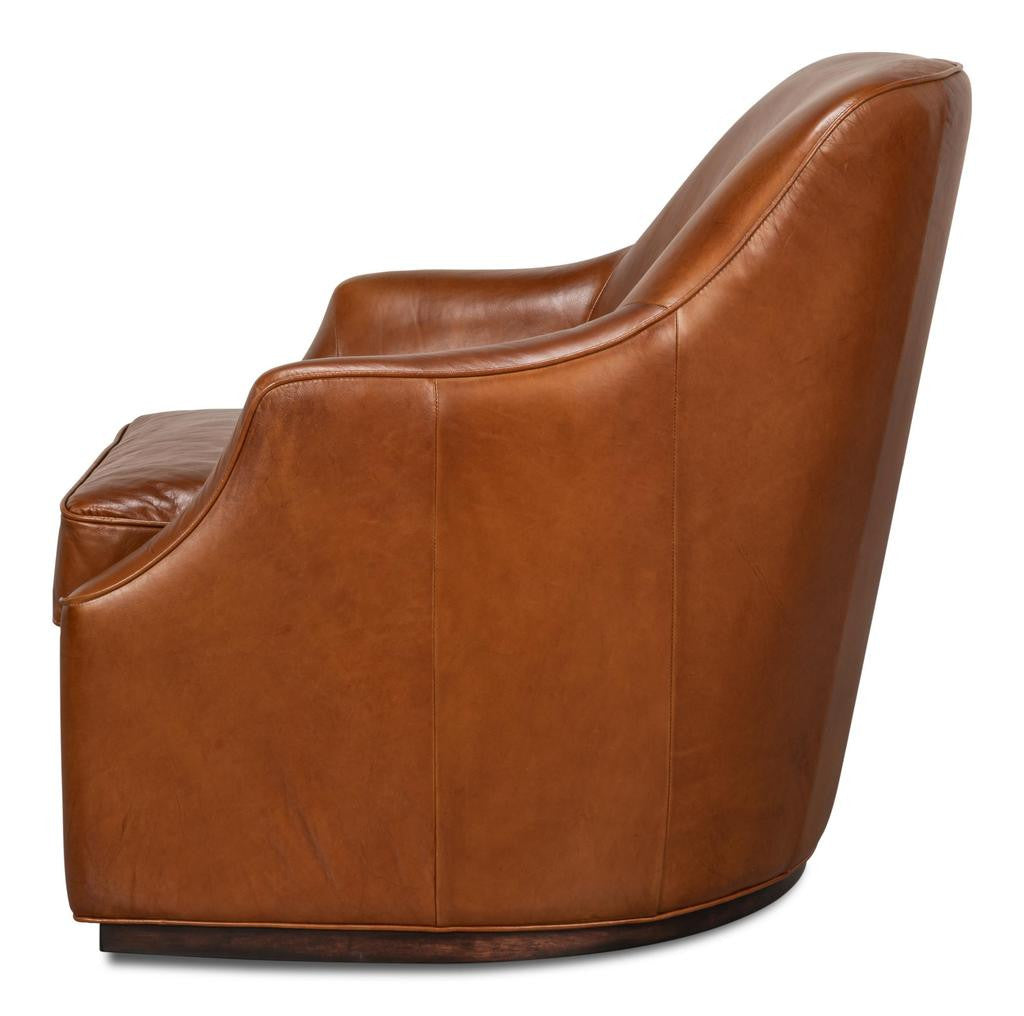 Parrish Brown Distilled Leather Swivel Chair - Ornate Home