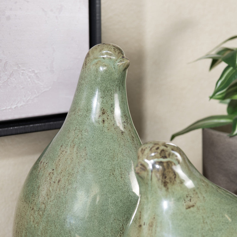 Partridge Green 3 Piece Ceramic Statues - Ornate Home