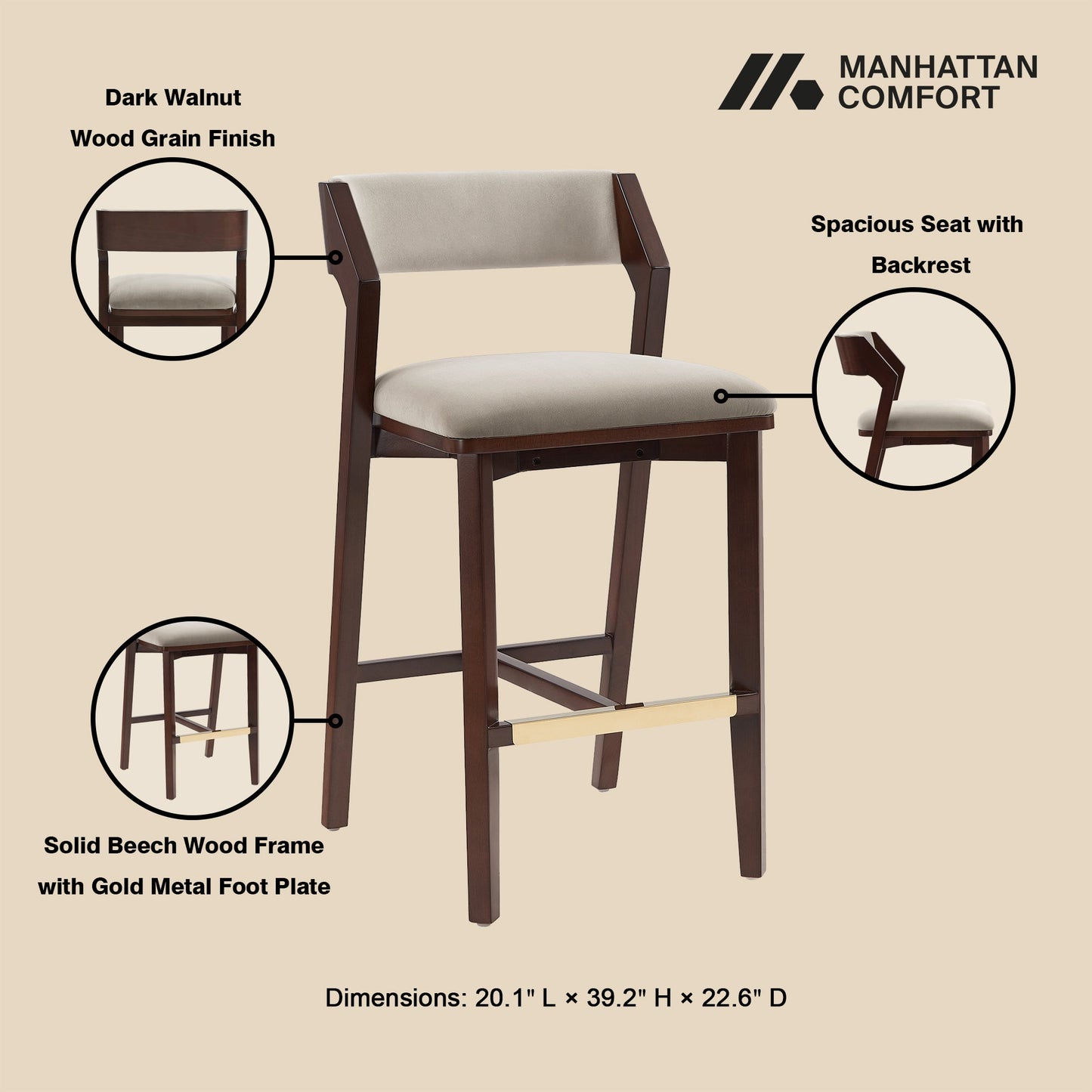 Patricia Barstool in Linen - Ornate Home
