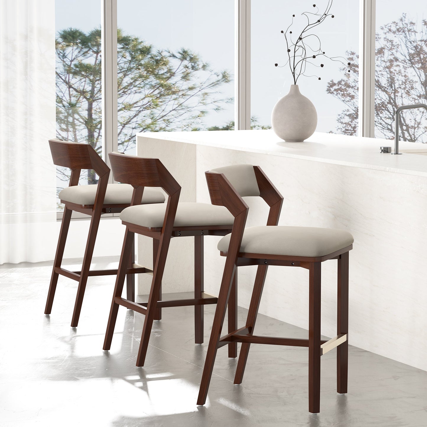 Patricia Barstool in Linen (set of 3) - Ornate Home