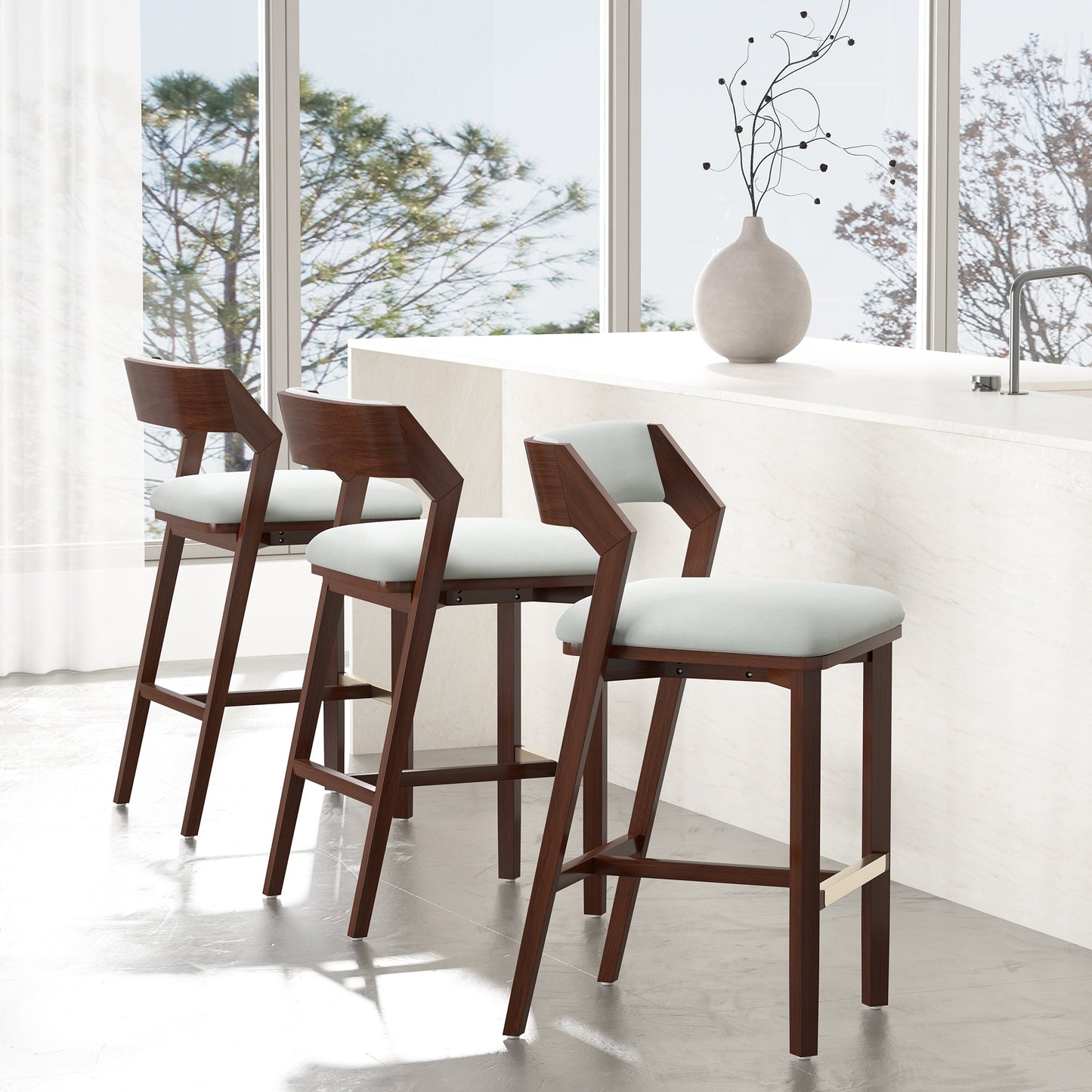 Patricia Barstool in White Glacier (set of 3) - Ornate Home