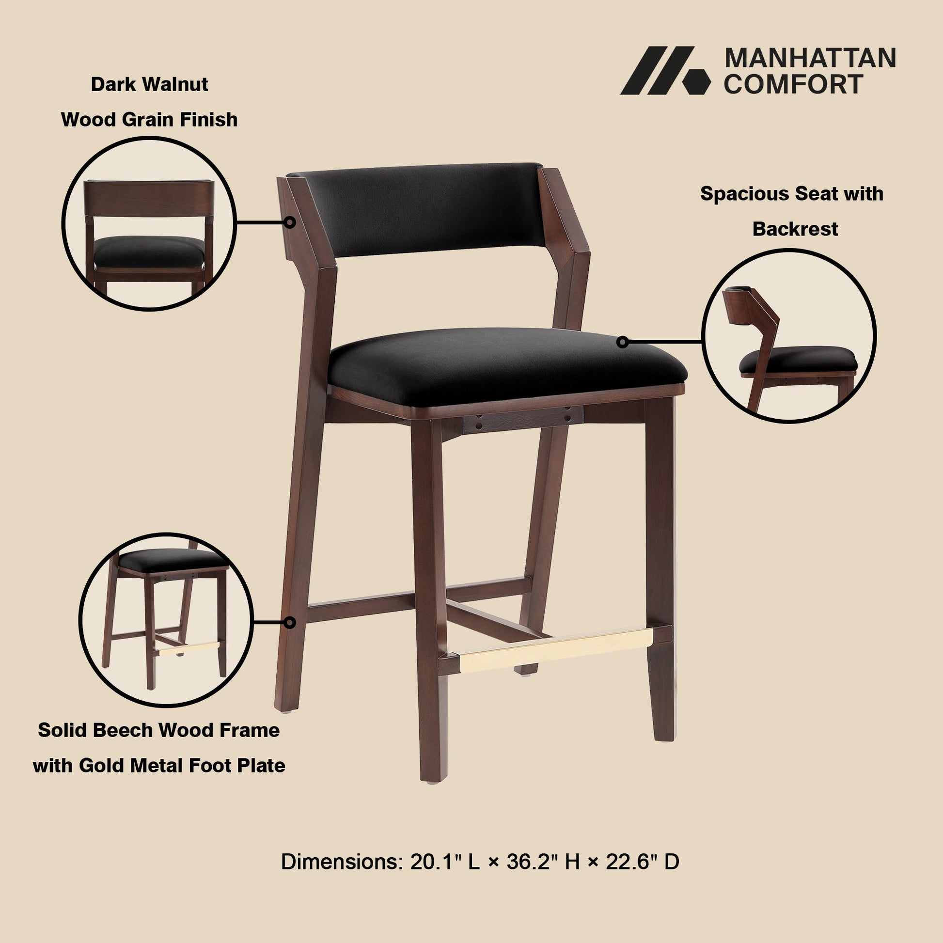 Patricia Counter Stool in Black - Ornate Home