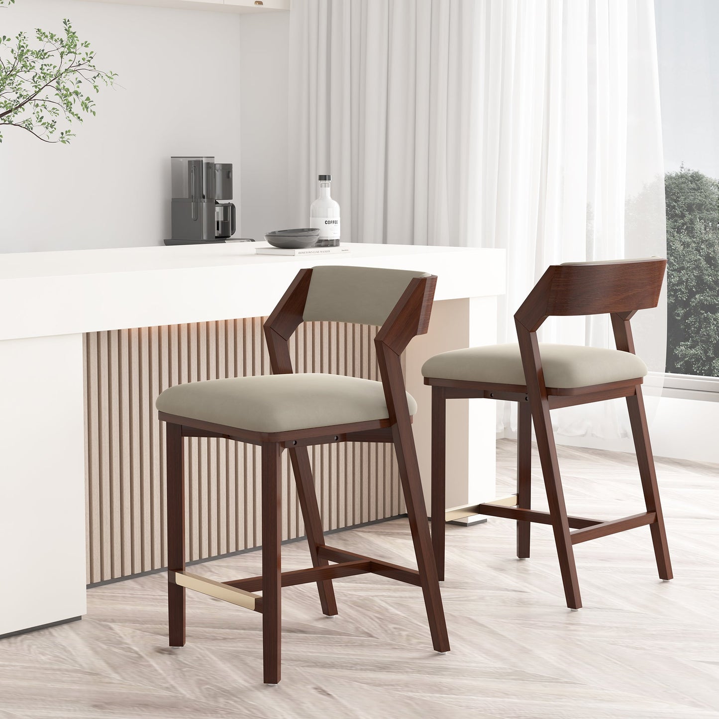 Patricia Counter Stool in Linen (set of 2) - Ornate Home