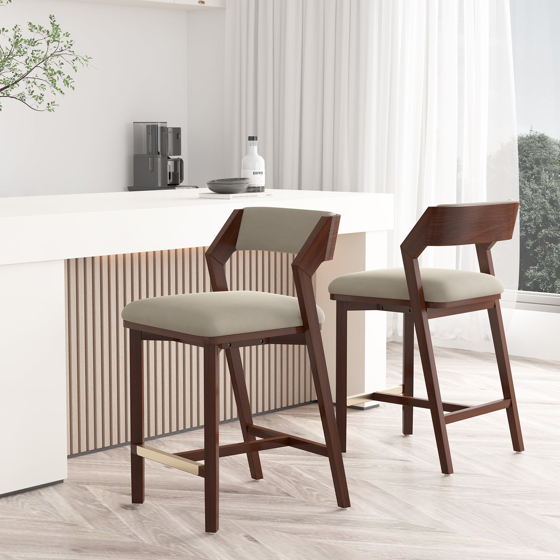 Patricia Counter Stool in Linen (set of 2) - Ornate Home