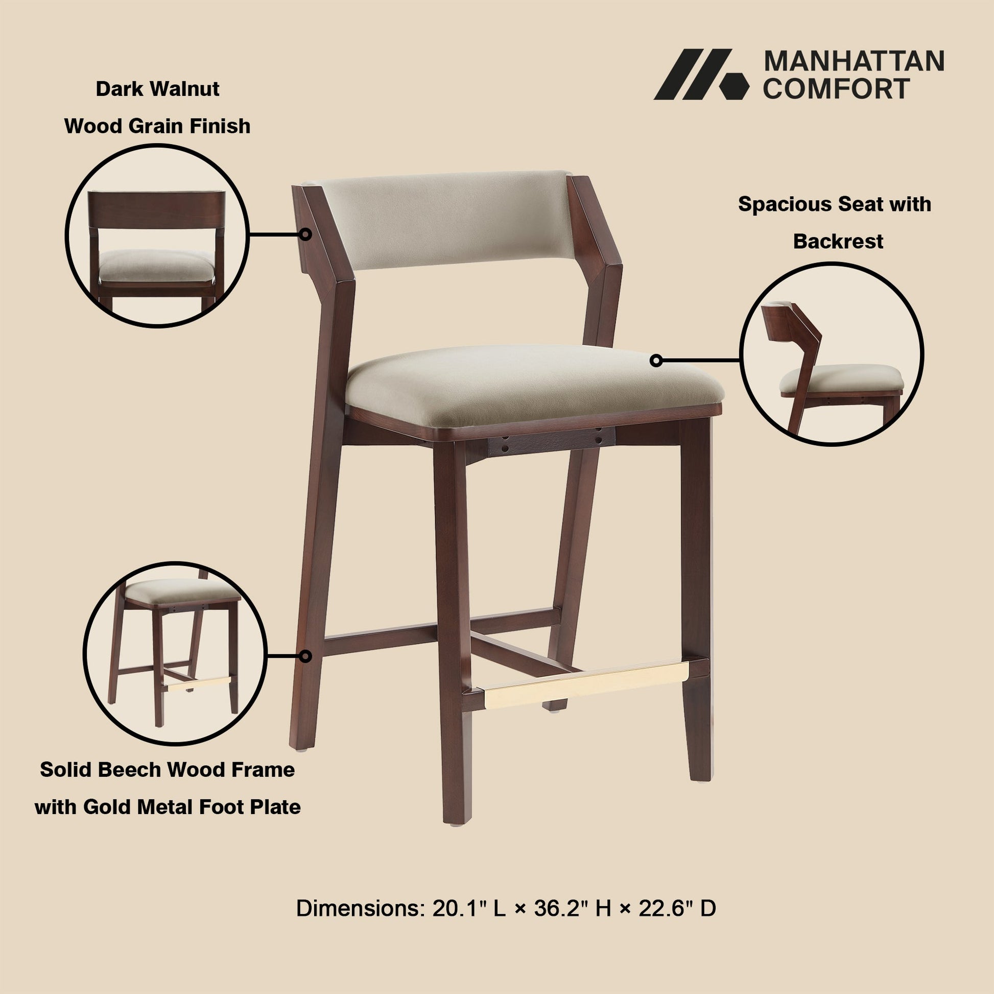 Patricia Counter Stool in Linen (set of 2) - Ornate Home