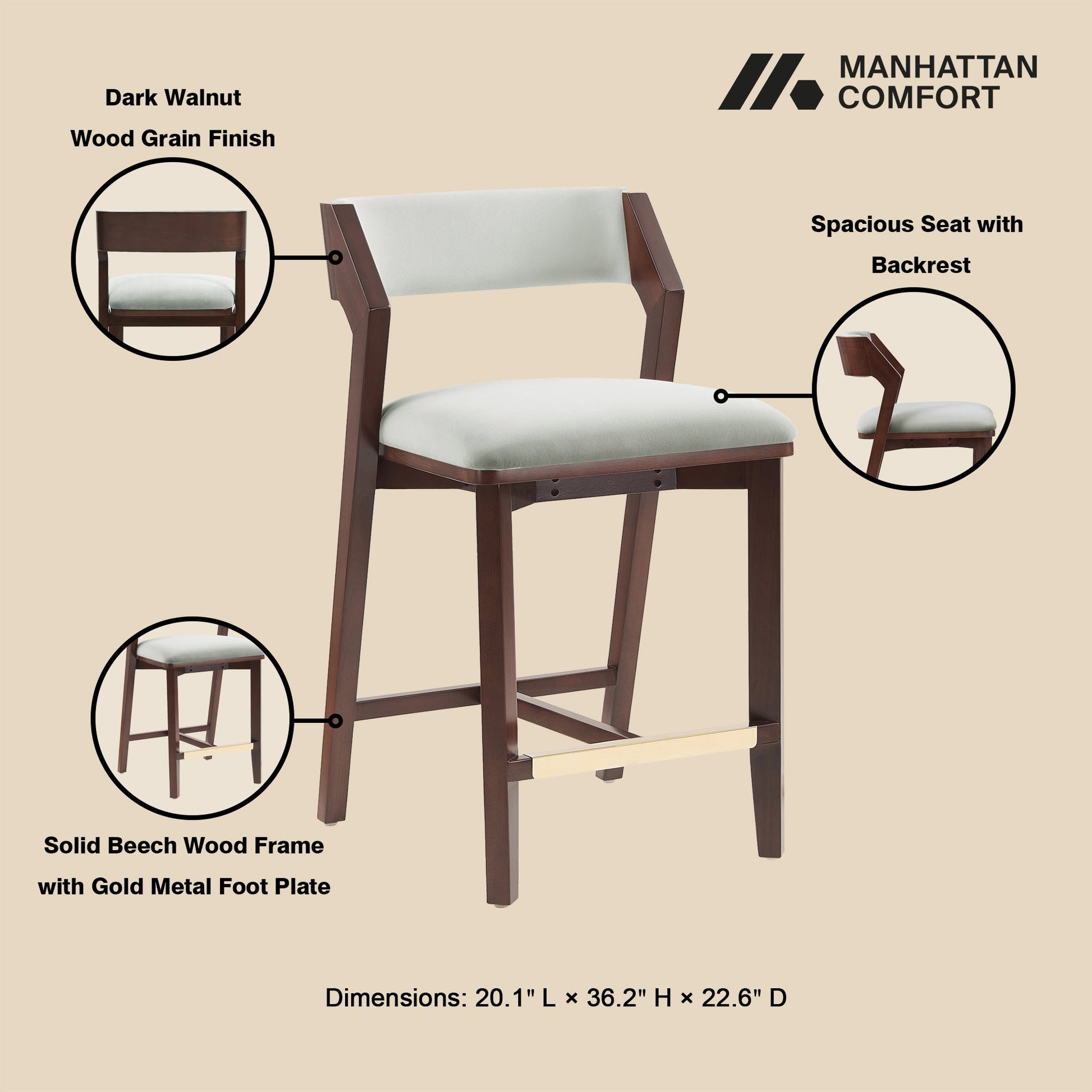 Patricia Counter Stool in White Glacier - Ornate Home