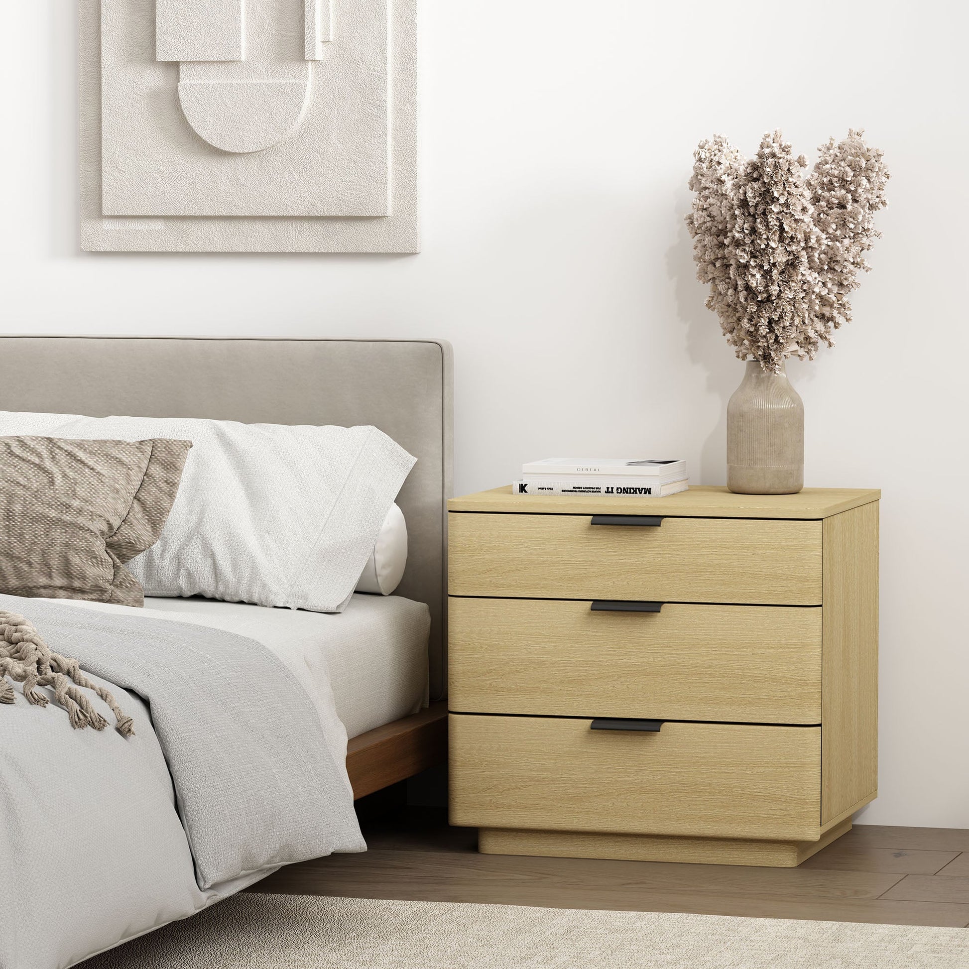 Payton Nightstand in Natural Oak and Black - Ornate Home