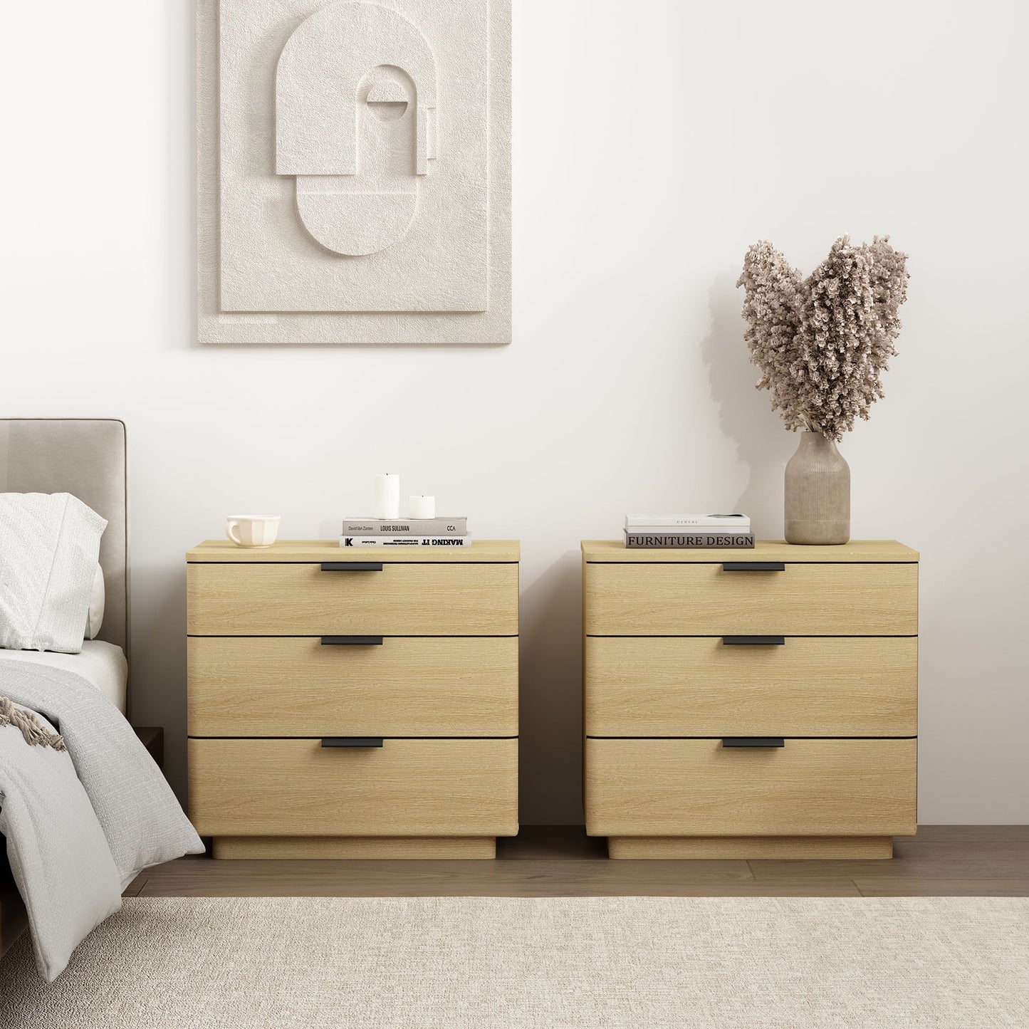 Payton Nightstand in Natural Oak and Black (set of 2) - Ornate Home
