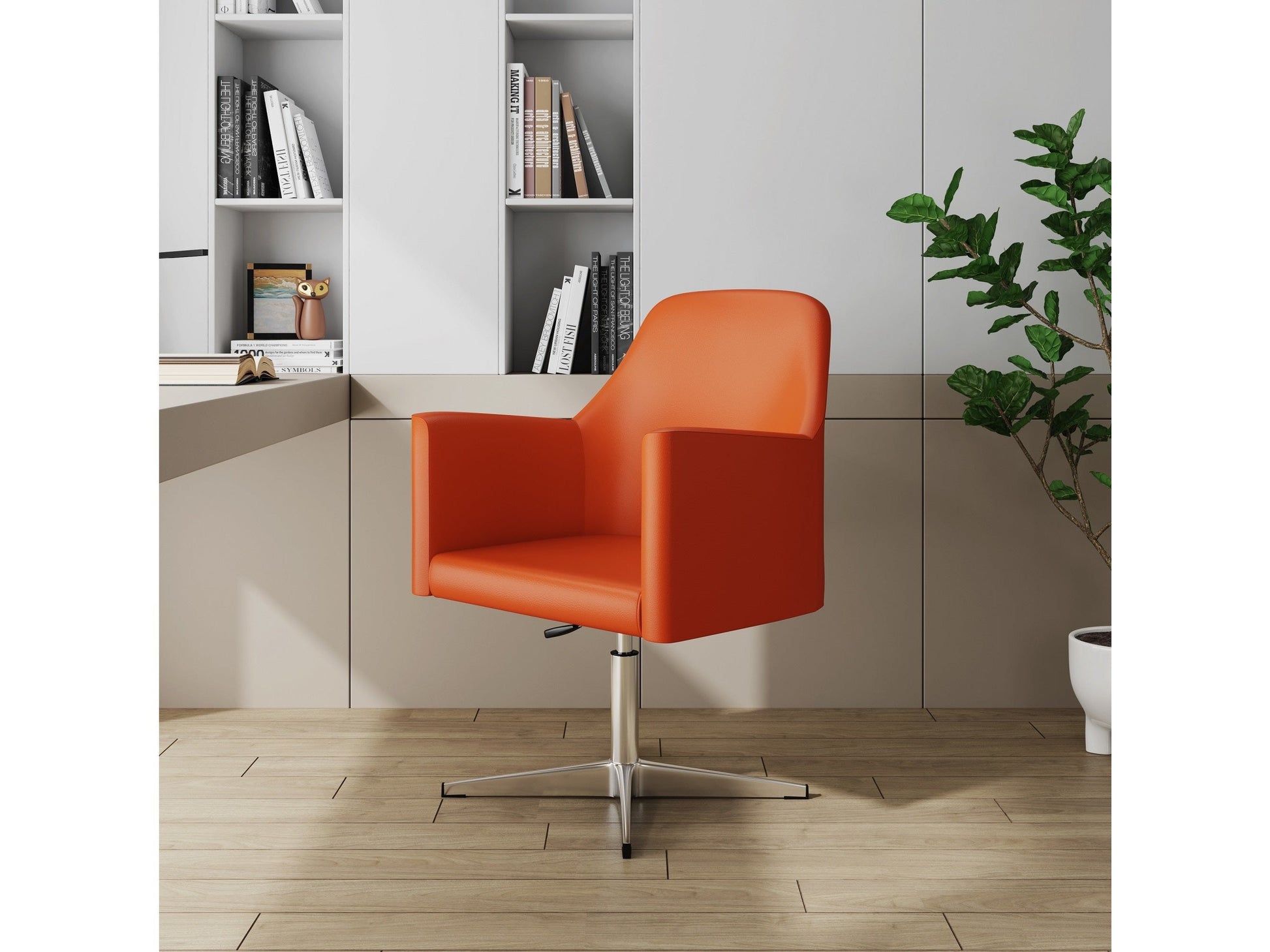 Pelo Adjustable Height Swivel Accent Chair in Orange and Polished Chrome (set of 2) - Ornate Home