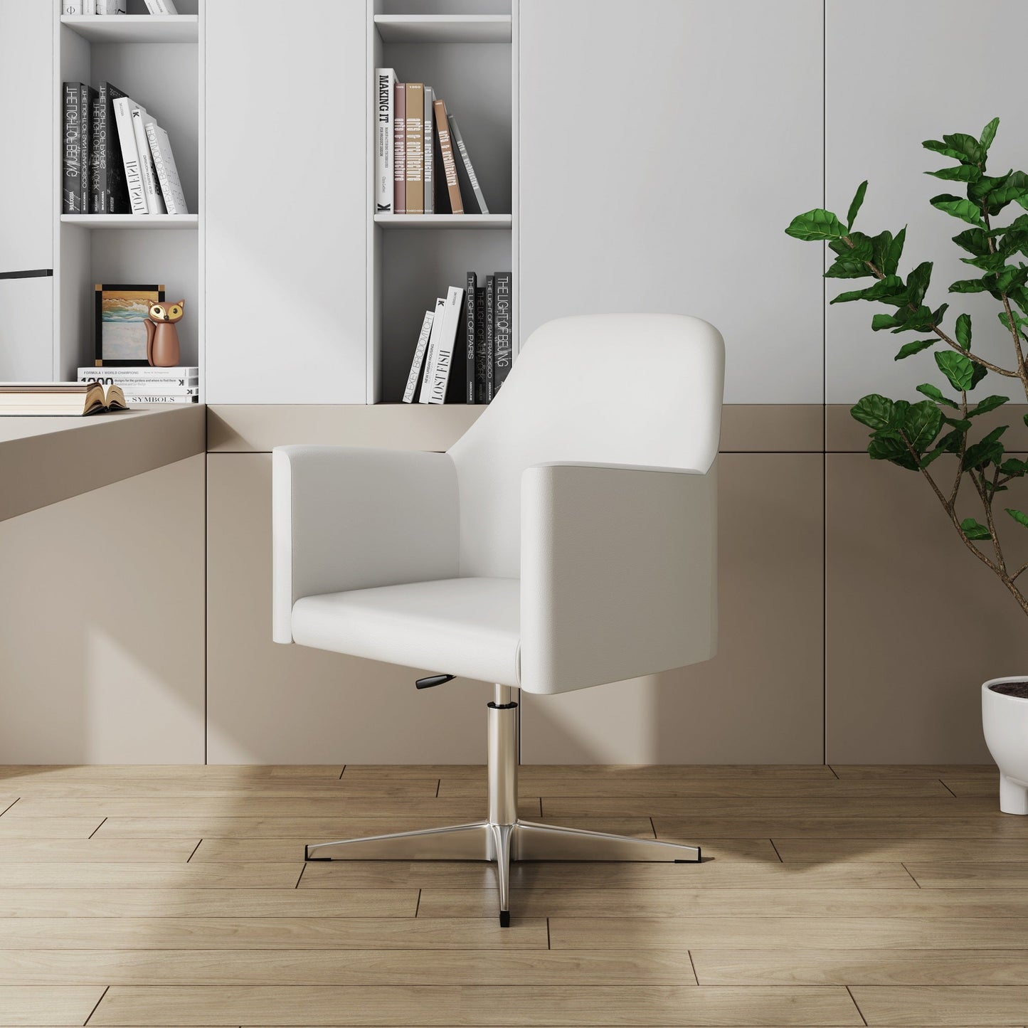 Pelo Adjustable Height Swivel Accent Chair in White and Polished Chrome - Ornate Home