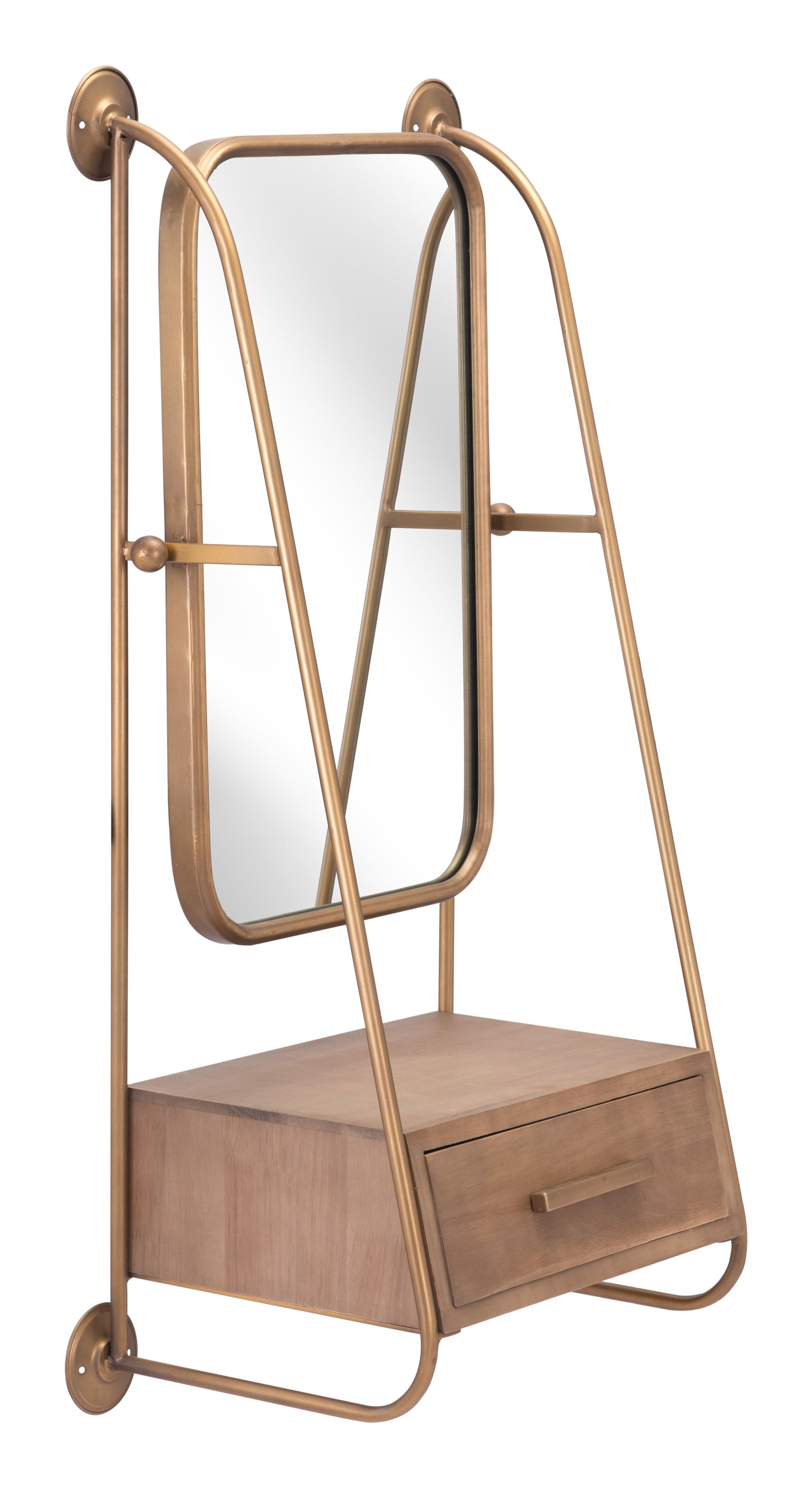 Peralta Brass & Brown Mirror Shelf - Ornate Home