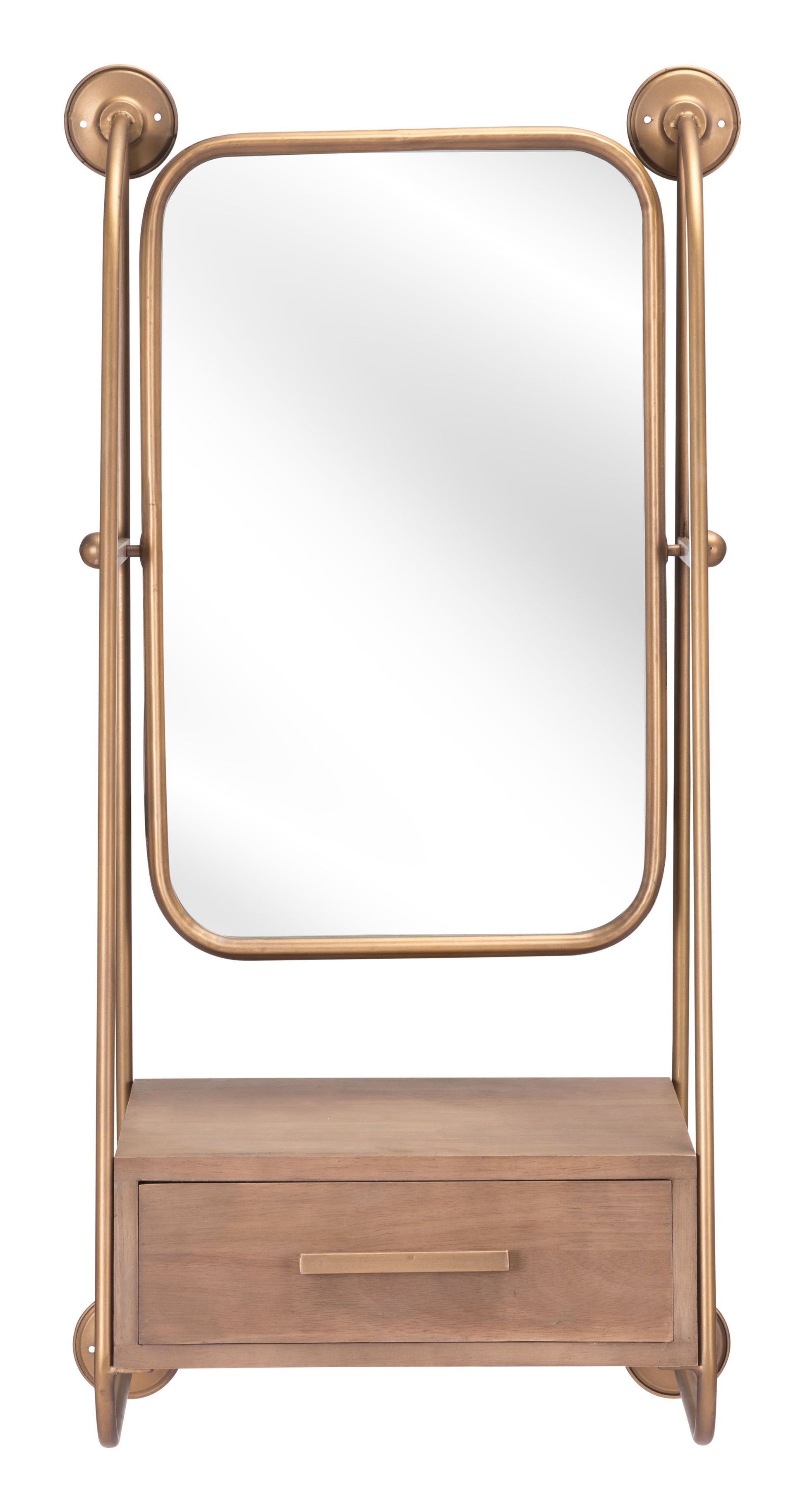 Peralta Brass & Brown Mirror Shelf - Ornate Home