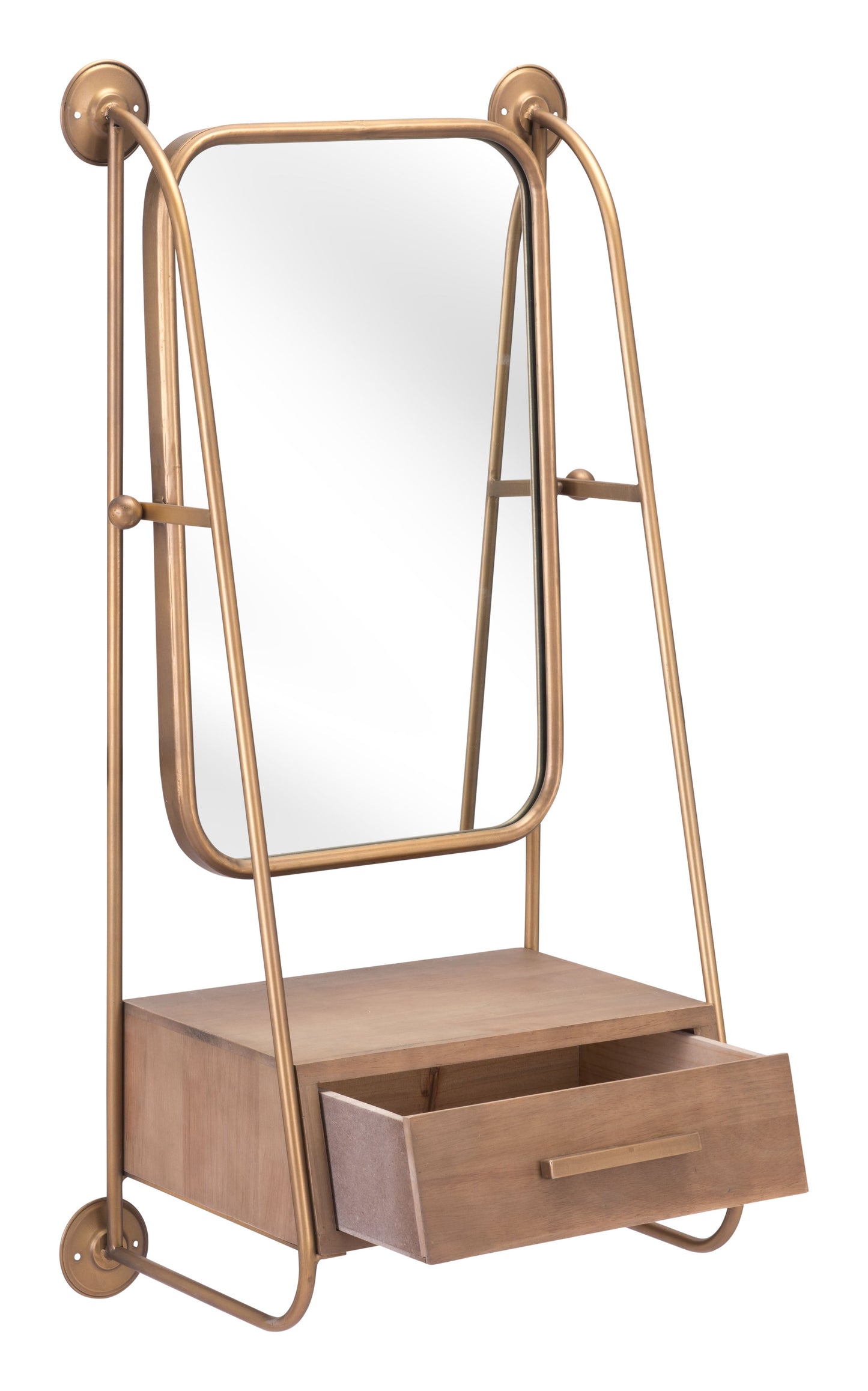Peralta Brass & Brown Mirror Shelf - Ornate Home