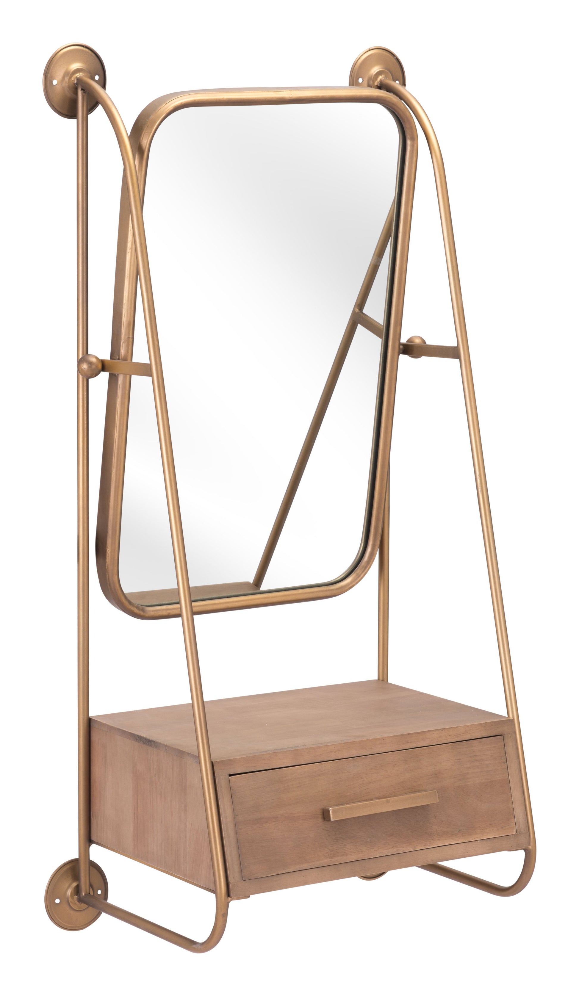 Peralta Brass & Brown Mirror Shelf - Ornate Home