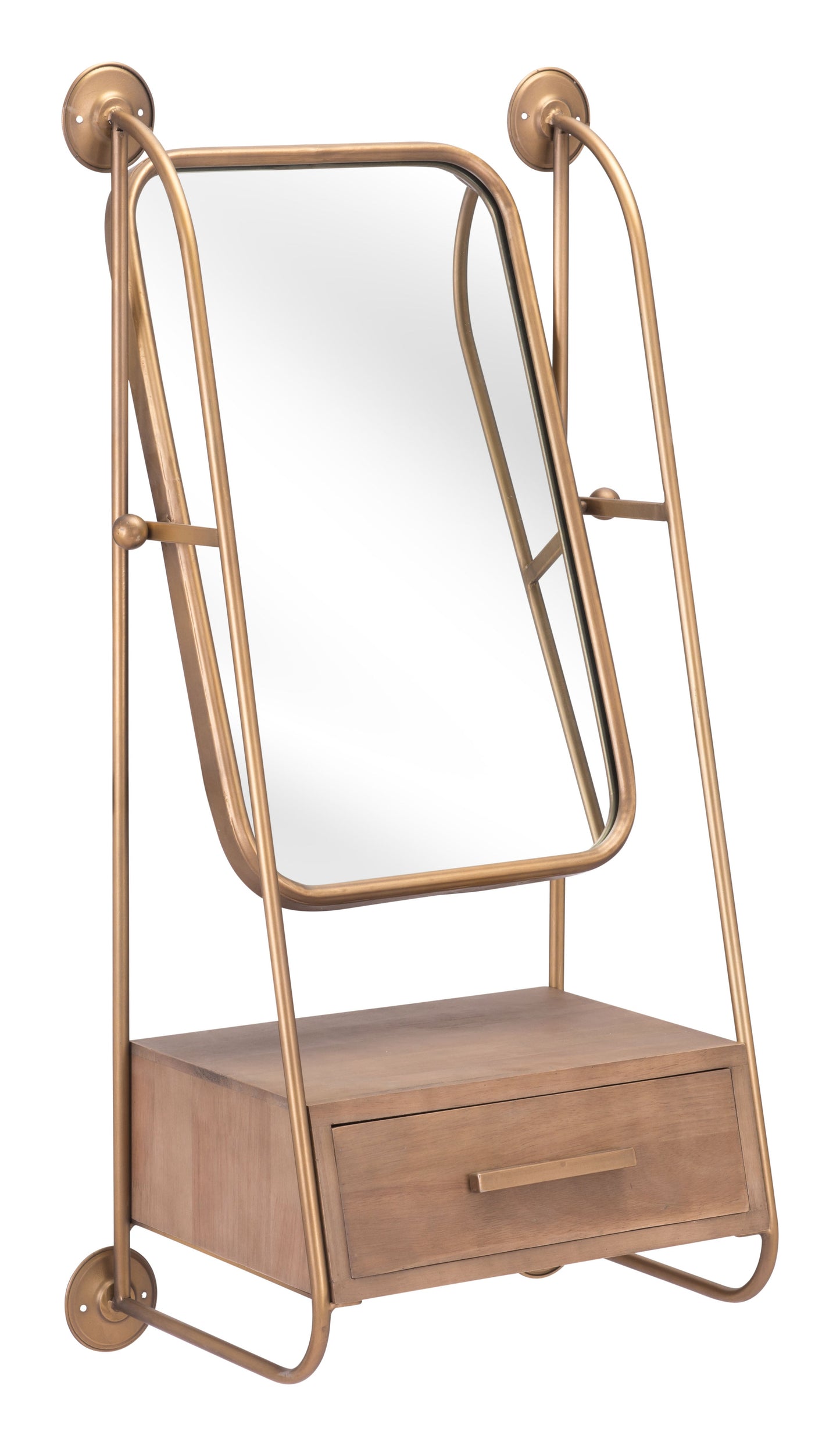 Peralta Brass & Brown Mirror Shelf - Ornate Home