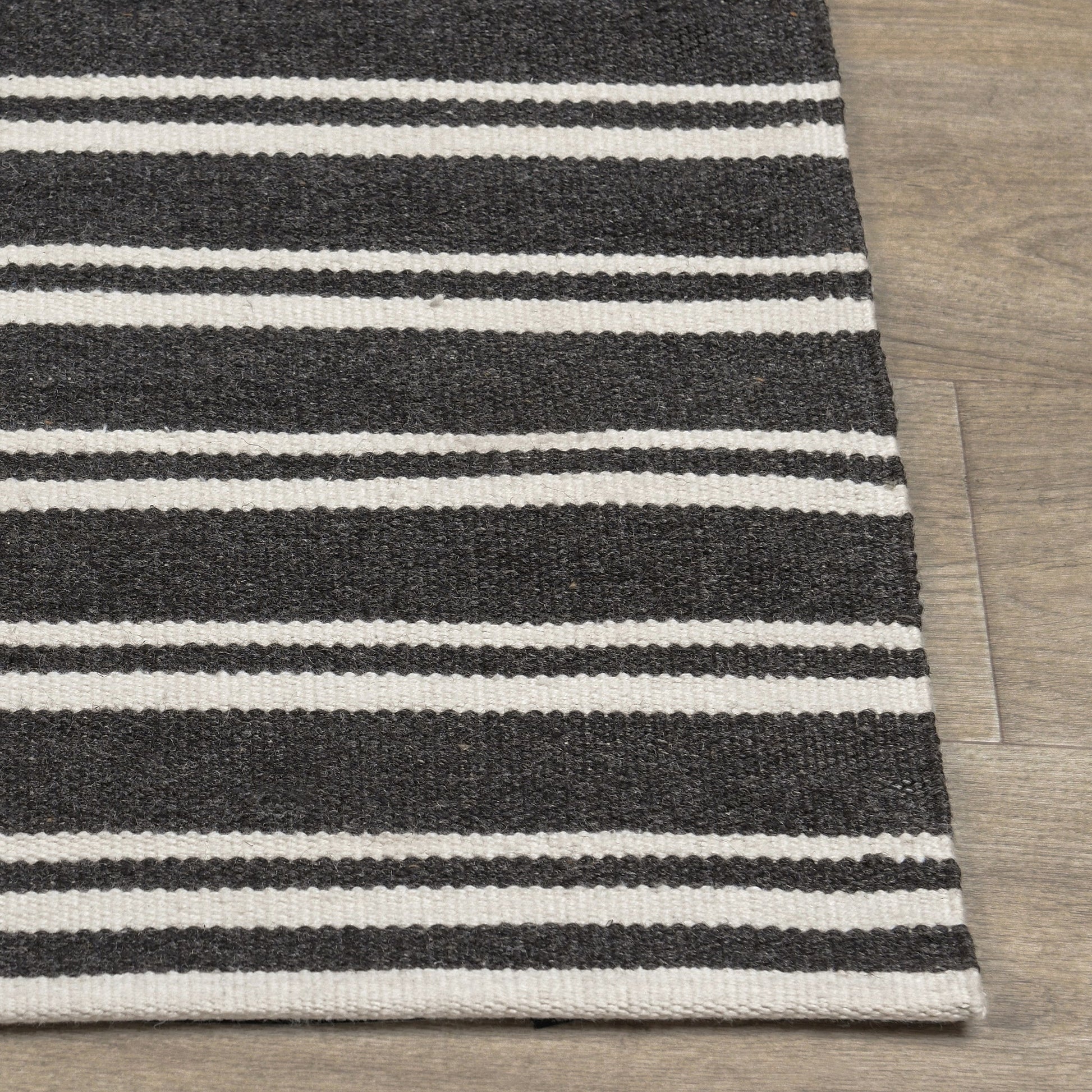 Performance Palma Charcoal/Ivory Stripe Rug - Ornate Home
