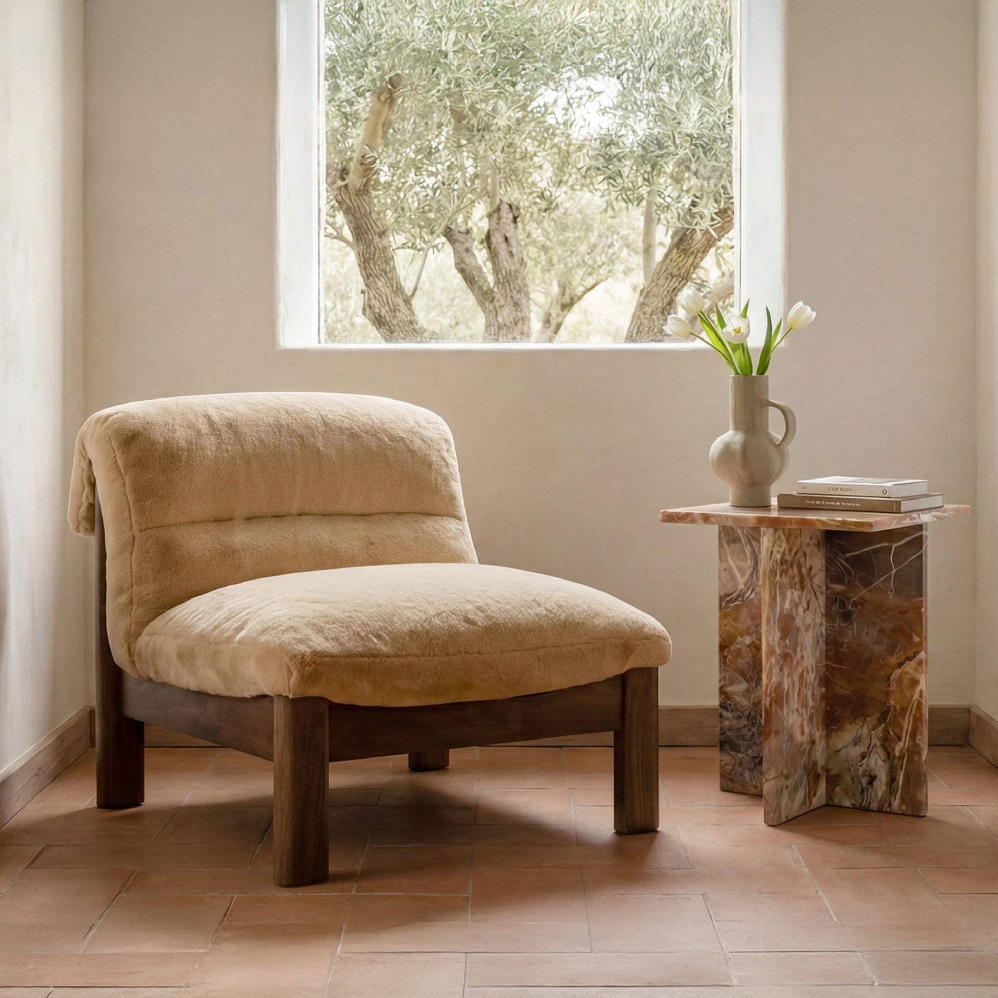Pierce Beige/Brown Faux Fur Accent Chair - Ornate Home